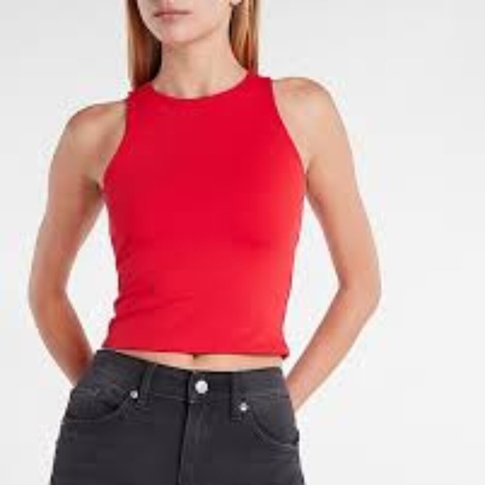 NWOT EXPRESS Women's Body Contour High Compression Cropped RED Tank Top XXS 🌸